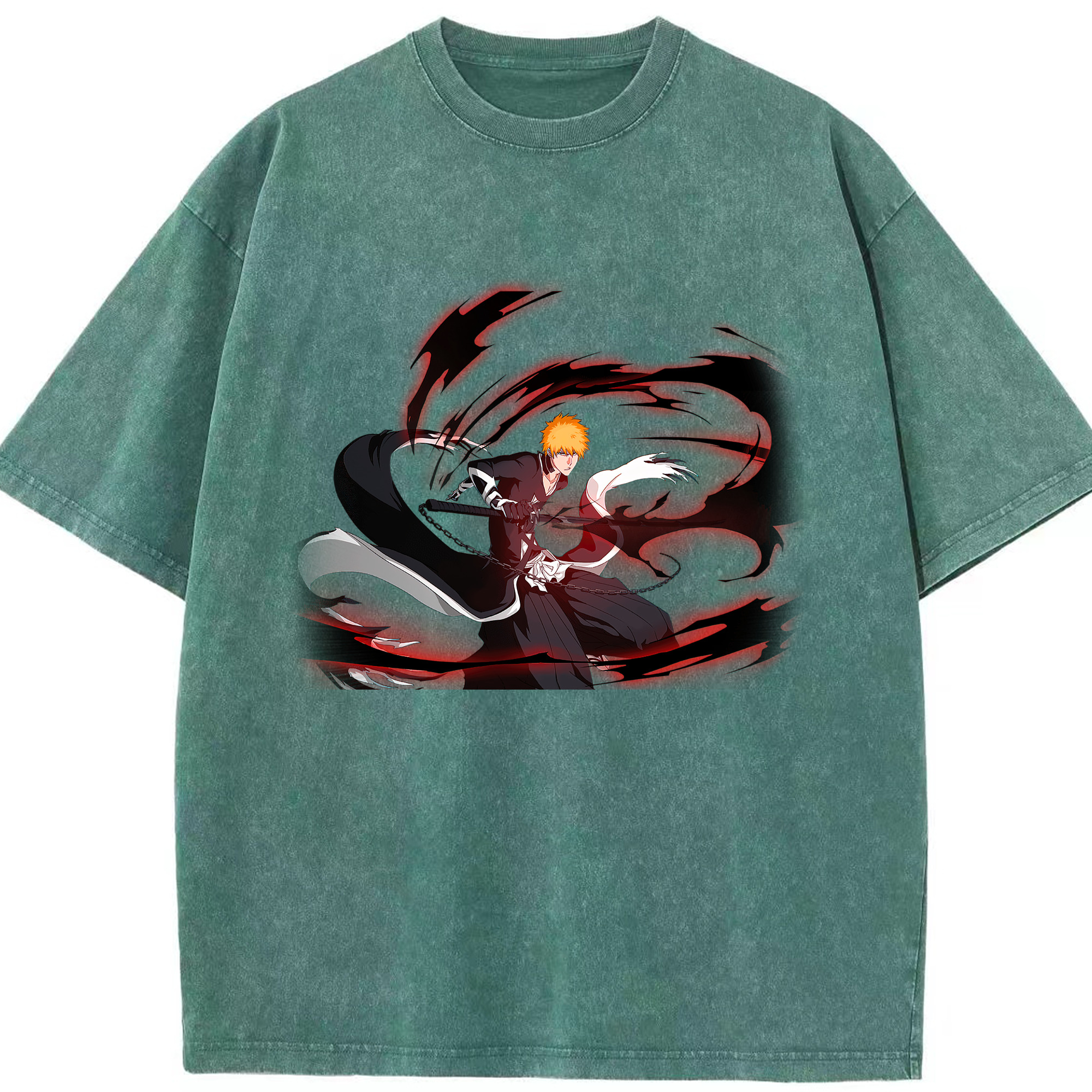 （画像用） ブリーチ 黒崎一護（くろさき いちご）BLEACH Kurosaki Ichigo 綿100% ヴィンテージ風 半袖Tシャツ（フロントプリント）